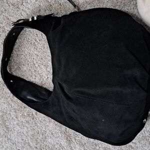 B. Makowsky Black Suede And Leather Hobo Bag